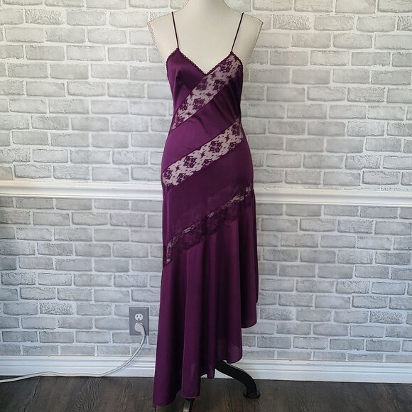 Vintage 70s Formfit Rogers Maxi Slip Dress Negligee Intimates Nightgown Lace S - Picture 1 of 11